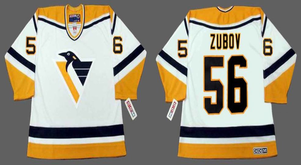 2019 Men Pittsburgh Penguins #56 Zubov White yellow CCM NHL jerseys->pittsburgh penguins->NHL Jersey